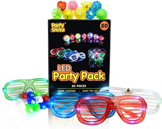 Photo 1 of 2 pack PartySticks 50pk Bulk Glow Party Favors for Kids and Adults - Glow in the Dark Party Supplies with 32 Light Up Finger Lights, 13 Glow Jelly Rings, and 5 LED Light Up Glasses
