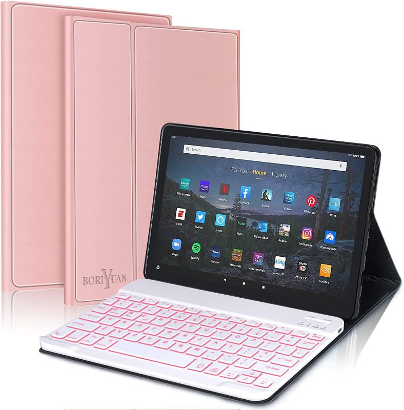 Photo 1 of BORIYUAN Keyboard Case for HD 10/HD 10 Plus Tablet 11th Generation 2021 Release 10.1",7 Colors Backlit Detachable Keyboard Slim Folio Smart Cover for HD 10/10 Plus - Rose Gold
--FACTORY SEALED --