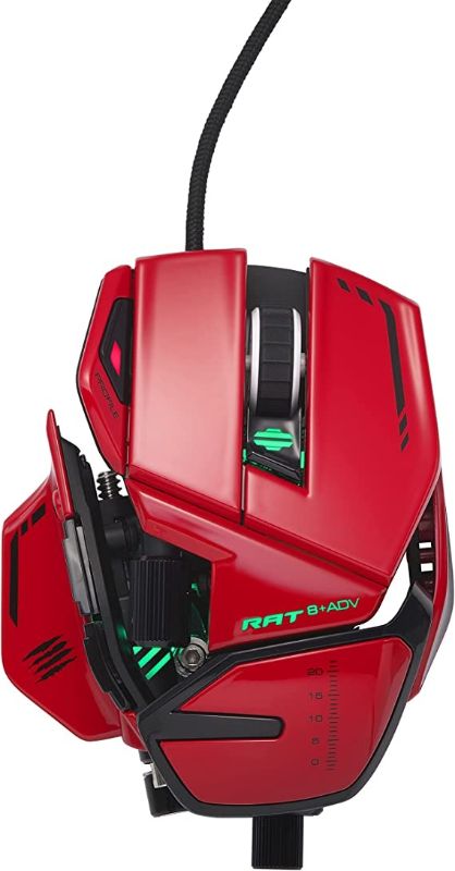 Photo 1 of Mad Catz R.A.T. 8+ ADV Fully Adjustable Wired Gaming Mouse - Metal Base - 20000 DPI - 11 Programmable Buttons -4 User Profiles Stored Directly – Customize RGB LED- Tunable Weight System - Red
