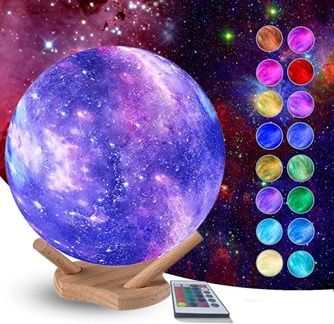 Photo 1 of Brewish Moon Lamp|3D Galaxy Printed 5.9-inch LED Globe Night Light| Touch Control USB 16 Color Changing Mood Lamp with Hanging Hook, Wood Stand & Remote