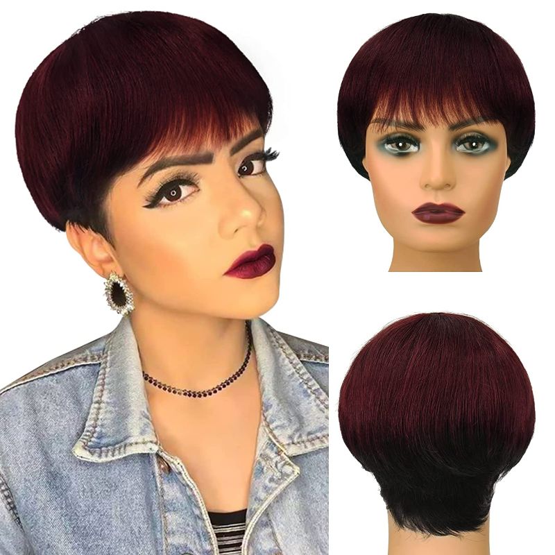 Photo 1 of 
Roll over image to zoom in
Short Wigs for Black Women, PEACOCO Pixie Cut Wig with Bangs Human Hair Wigs Natural Straight Layered Hairstyles for Daily Wear Wig