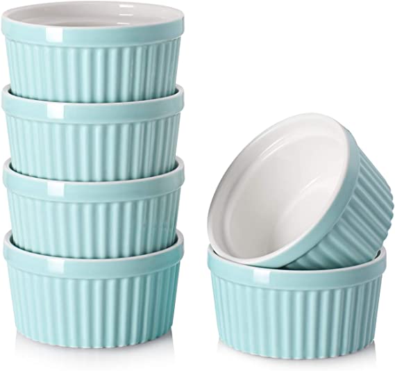 Photo 1 of  6 oz Oven Safe - 6 oz Ramekins for Creme Brulee Souffle, Porcelain Ramekins for Baking, Classic Style Ramekins Bowls, Set of 6, Blue