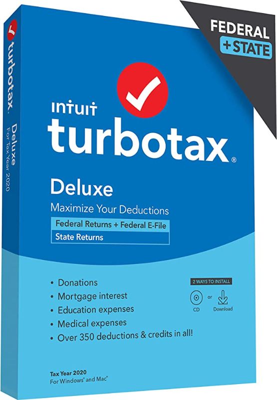 Photo 1 of [Old Version] TurboTax Deluxe 2020 Desktop Tax Software, Federal and State Returns + Federal E-file [Amazon Exclusive] [PC/Mac Disc] 4 PACK 