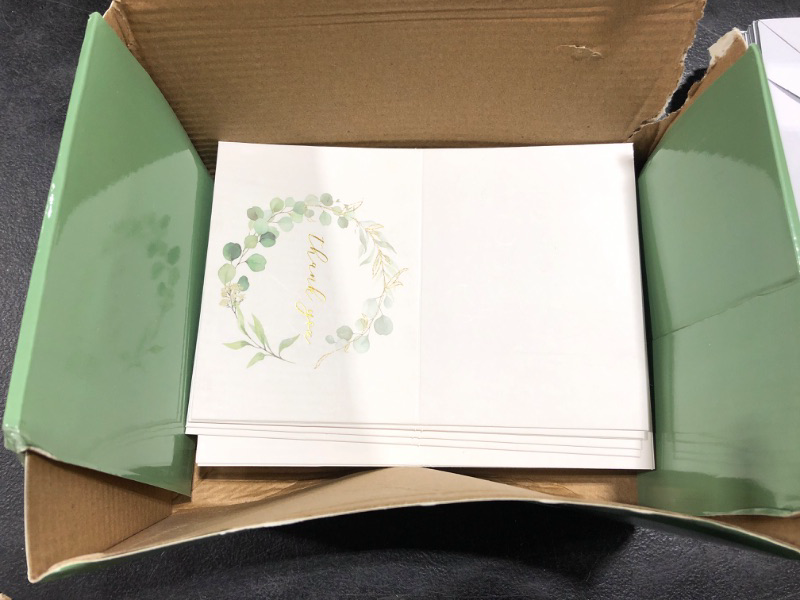 Photo 2 of 100 Eucalyptus Gold Foil Thank You Cards Bulk -- Blank Note Cards with Greenery Envelopes – Include Stickers, Perfect for Wedding,Baby Shower, Bridal Shower and All Occasions 100 pack thank you card