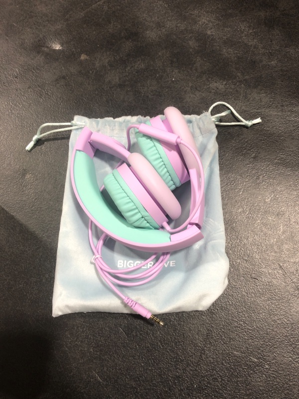 Photo 2 of BIGGERFIVE Kids Headphones, Wired Headphones for Kids Girls, 85/94dB Safe Volume Limited, Microphone, Foldable, 3.5mm Jack Stereo Children Teens Headphones for School/Travel/iPad/Tablet, Purple