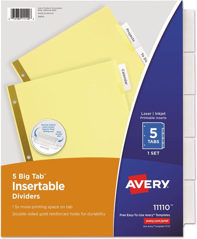 Photo 1 of Avery 11110 Insertable Big Tab Dividers, 5-Tab, Letter - SET OF 2 -