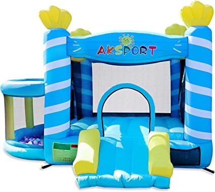 Photo 1 of AKSPORT Inflatable Bounce House with Air Blower & Ball Pit,Jump Castle for Kids with Slide,Bouncy House for Outdoor and Indoor,Jump 'n Slide Bouncer for Kids 11ftx10ftx7ft(Blue)