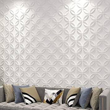 Photo 1 of Art3d PVC 3D Wall Panel Interlocked Circles in Matt White Cover 32 Sq.ft, for Interior Ceiling and Wall Decor for Residential or Commerical