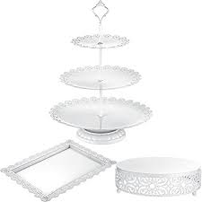 Photo 1 of 3 Pieces Cake Stand Set Metal Cupcake Holder Cupcake Stand Holder Dessert Display Plate Decor for Baby Shower Wedding Tea Party Birthday Parties Celebration, White