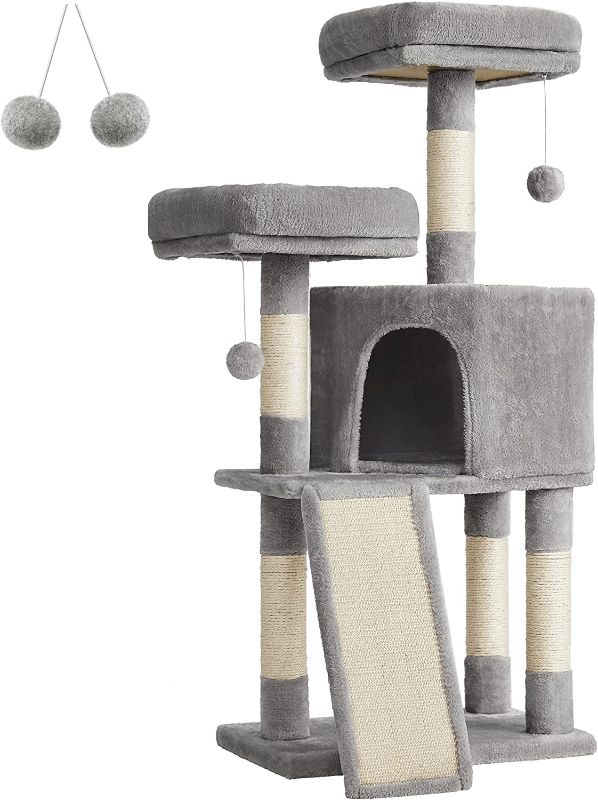 Photo 1 of FEANDREA Cat Tower, Cat Tree for Indoor Cats, 45.3-Inch Cat Condo with Scratching Post, Ramp, Perch, Spacious Cat Cave, for Kittens, Elderly Cats, Adult Cats, Small Space, Light Gray UPCT141W01
