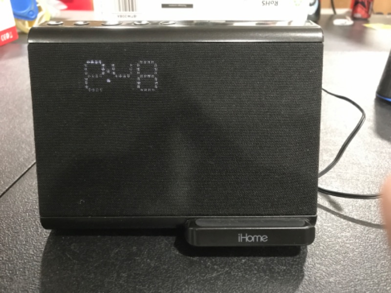Photo 2 of iHome iBTW390 TIMEBASE Dual Charging Bluetooth Alarm Clock with Wireless and USB Charging (Black)