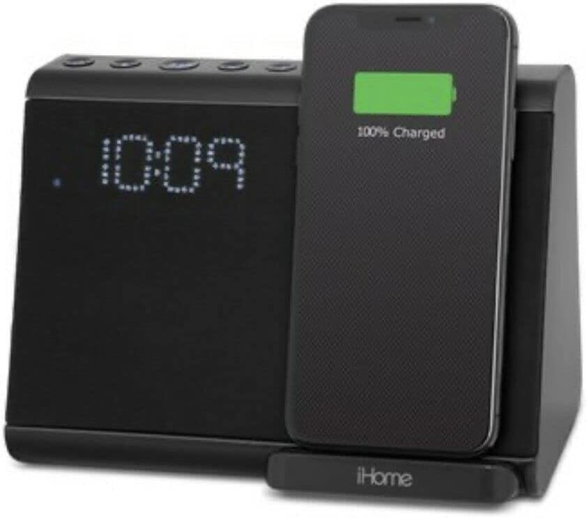 Photo 1 of iHome iBTW390 TIMEBASE Dual Charging Bluetooth Alarm Clock with Wireless and USB Charging (Black)