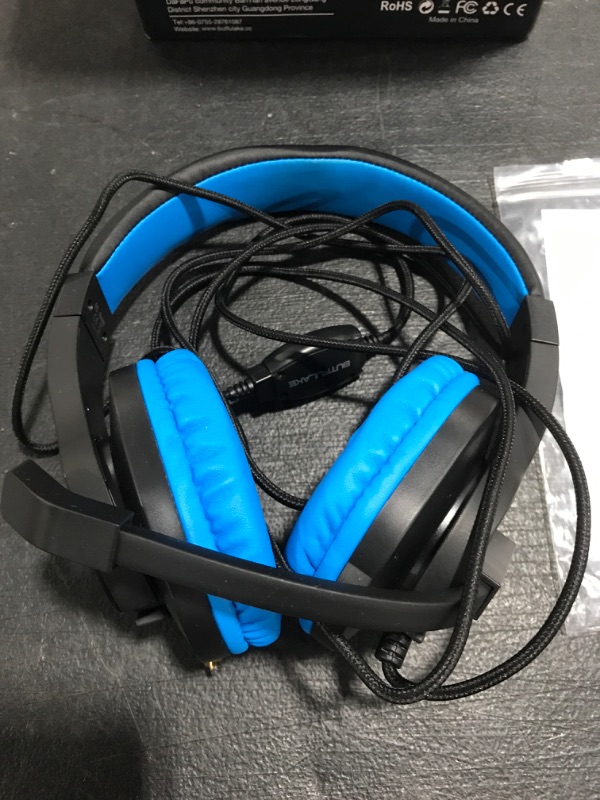 Photo 2 of Meedasy Kids Adults Over-Ear Gaming Headphone for Xbox One, Nintendo Switch, Bass Surrounding Stereo, PS4 Gaming Headset with Microphone and Volume Control for Laptop, PC, Wired Noise Isolation (BLUE). PRIOR USE. 