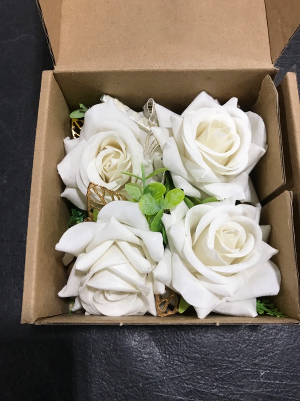 Photo 2 of BASIMAN Boutonniere for Men Wedding,White Rose Corsage for Best Men Groom Groomsmen Wedding Prom (4Pcs White Boutonniere) 4pcs White Corsages 4