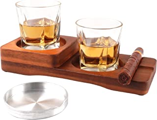 Photo 1 of  Rustic Wooden Cigar Ashtray Coaster Cigar Whiskey Glass and Tray Holder,Slot to Hold Cigar, Cigar Rest, Cigar Accessory Set Gift for Men Father's Day (square)
