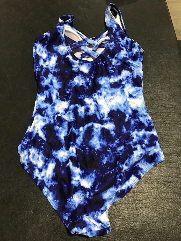 Photo 3 of American Trends Womens One Piece Bathing Suits Color Block Print Criss Cross Back Swimsuits Athletic Modest Swimwear 2-4 B Tie Dye Blue. SIZE SMALL. NEW. 