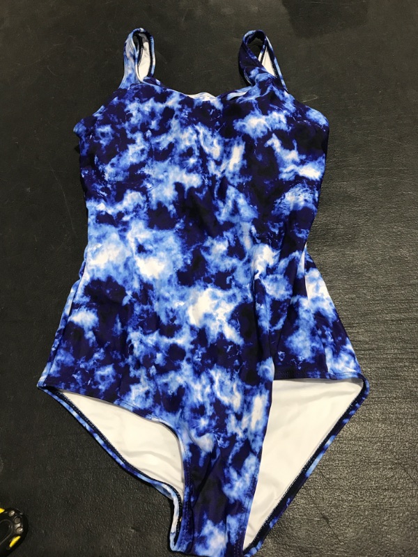 Photo 2 of American Trends Womens One Piece Bathing Suits Color Block Print Criss Cross Back Swimsuits Athletic Modest Swimwear 2-4 B Tie Dye Blue. SIZE SMALL. NEW. 