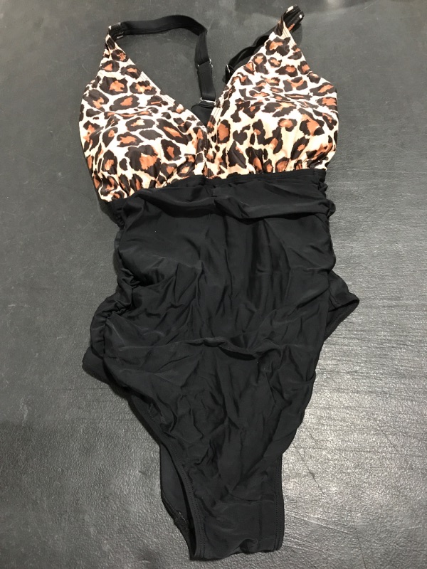 Photo 1 of Aqua Eve Women Plus Size One Piece Swimsuits V Neck Tummy Control Bathing Suits Retro Ruched Swimwear 20 Plus Black Leopard. SIZE 20W. PRIOR USE. 