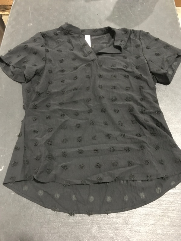 Photo 2 of Blooming Jelly Womens White Chiffon Blouses Short Sleeve V Neck Shirts Summer Casual Polka Dot Tops Large Black. SIZE LARGE. PRIOR USE. 