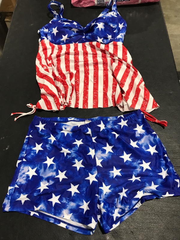 Photo 2 of Aqua Eve Women Plus Size Tankini Swimsuit Two Piece Flowy Swimdress Bathing Suits with Shorts 18 Plus American Flag. SIZE 18W. 