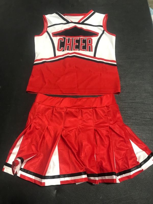 Photo 1 of YOUTH GIRLS' CHEER COSTUME. 2 PIECE. RED/WHITE. SIZE 130. PRIOR USE. 