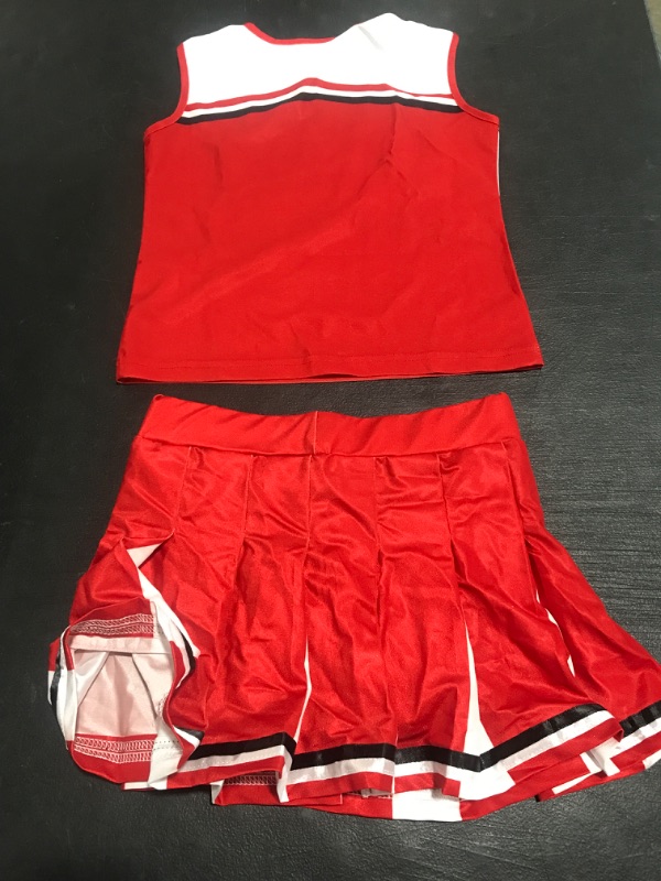 Photo 2 of YOUTH GIRLS' CHEER COSTUME. 2 PIECE. RED/WHITE. SIZE 130. PRIOR USE. 