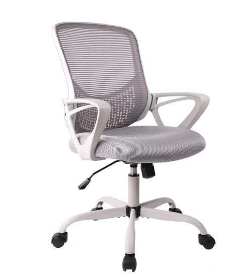 Photo 1 of Gray Office Task Desk Chair Swivel Home Comfort Chairs with Flip-up Arms and Adjustable Height
