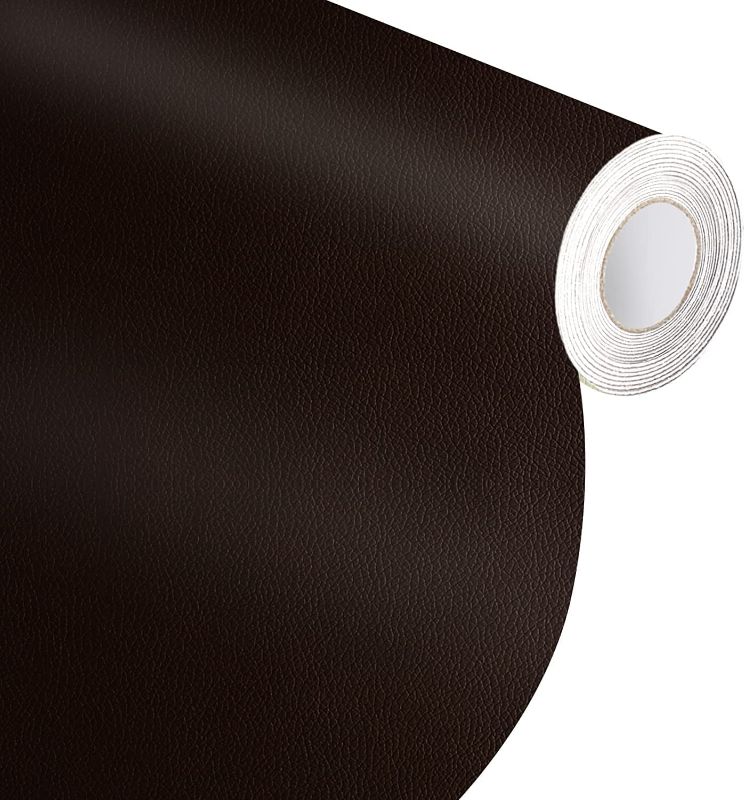 Photo 1 of PU Synthetic Leather Fabric Material, Faux Leather Sheet 17.5" x 90" Perfect for Upholstery, DIY Crafts, Handbag, Hat Making, Hair Crafts Making, Sewing, Shoe Making (Dark Brown) 