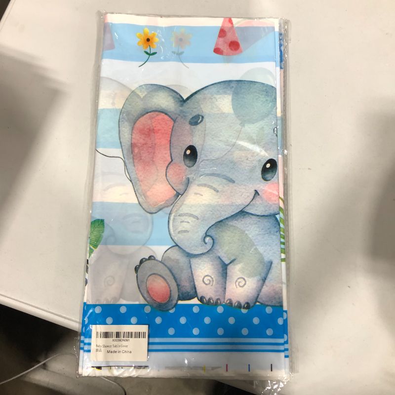 Photo 2 of 3 Pieces Elephant Baby Shower Tablecloths Large Size 108×54 Inch Elephant Table Cover Rectangle Plastic Table Decors Party Decorations Supplies… 