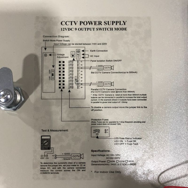 Photo 4 of 9CH Channel Port Distributed Power Supply Box Swithing Power Supply Output 12V 10 Amp with AC Plug Power Cord for CCTV DVR Security System and Cameras 12V 10A 9CH