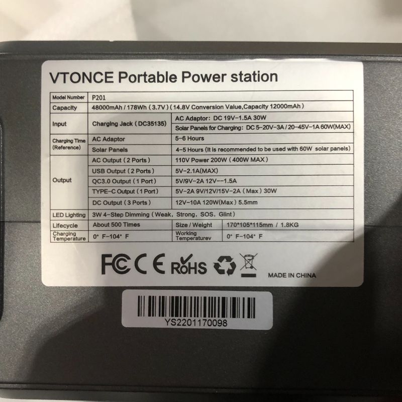 Photo 4 of 200W Portable Power Station, VTONCE 178Wh/48000mAh Backup Lithium Battery, Solar Generator with 110V 2 AC Outlet/3 DC Ports/2 USB Ports.LED Flashlights for Road Trip Camping Travel Emergency Backup