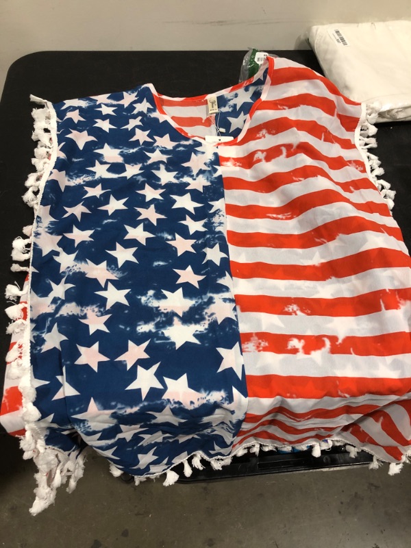 Photo 2 of Yincro Women American Flag Chiffon Tassel Swimsuit Cover Up Beach Coverups for Swimwear (American Flag, S-M)
