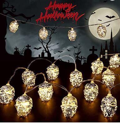 Photo 1 of 20 LED Halloween String Lights,9.8ft Orange Lights Halloween Battery Operated String Lights for Bedroom Outdoor Halloween Decorations Indoor?2 Modes Flash/Steady Skull