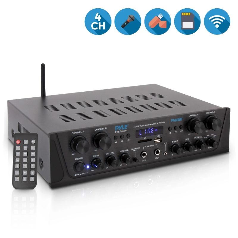 Photo 1 of Bluetooth Home Audio Amplifier 4-Ch. Audio Source Stereo Receiver System with FM Radio MP3/USB/SD/AUX Playback (500 Watt)