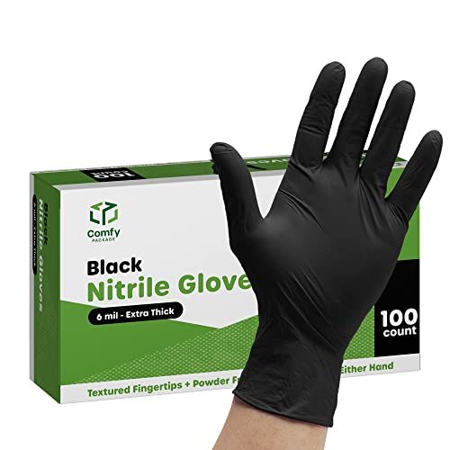 Photo 1 of [100 Count] Black Nitrile Disposable Gloves 6 Mil. Extra Strength Latex & Powder Free, Chemical Resistance,Textured Fingertips Gloves - X-Large