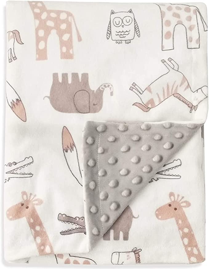 Photo 1 of BORITAR Baby Blanket Soft Minky with Double Layer Dotted Backing, Lovely Animals Printed 30 x 40 Inch Receiving Blanket