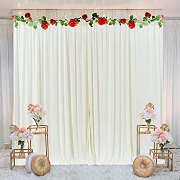 Photo 1 of 10ft x 10ft Ivory Backdrop Curtain for Wedding Ivory Wrinkle Free Backdrop Drapes Panels for Parties Baby Shower Bridal Shower Birthday Photo Photography Polyester Fabric Background Decoration