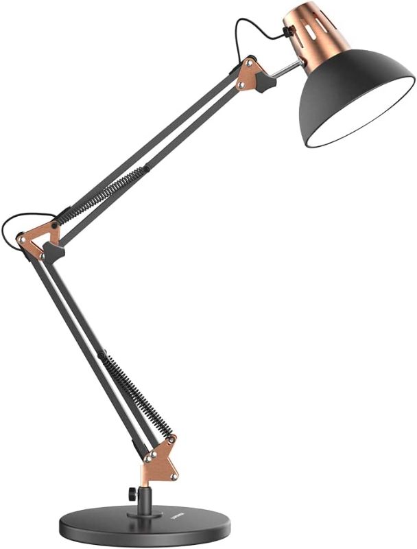 Photo 1 of LEPOWER Metal Desk Lamp, Adjustable Goose Neck Architect Table Lamp with On/Off Switch, Swing Arm Desk Lamp with Clamp, Eye-Caring Reading Lamp for Bedroom, Study Room &Office (Sandy Black)