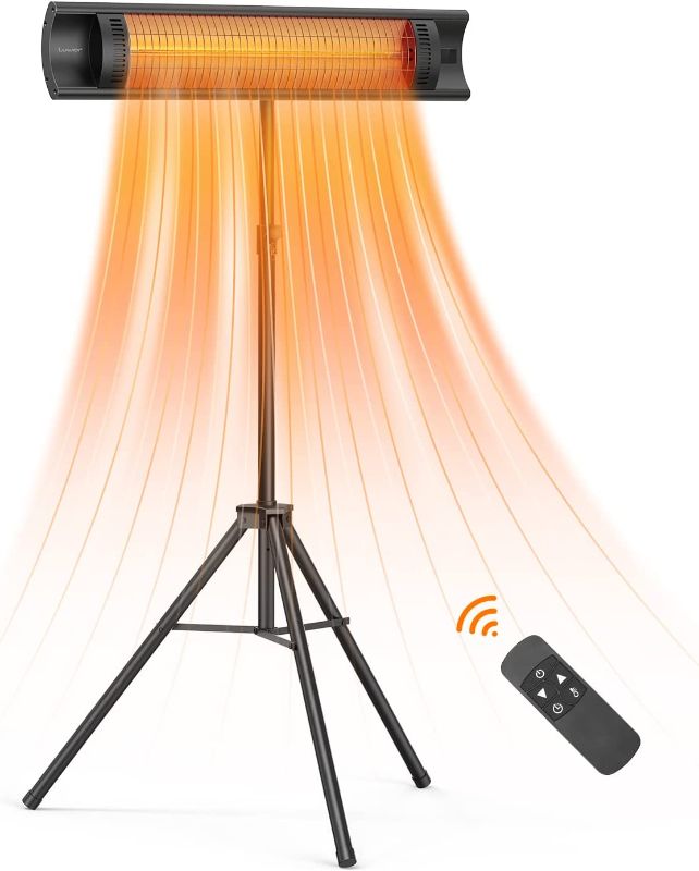 Photo 1 of Outdoor Patio Heater, Luwior 1500W Electric Infrared Heater with Remote, 3 Modes, 24H Timer Auto Shut Off, Wall-mounted/Tripod For Garage Backyard
