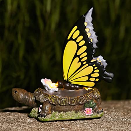 Photo 1 of 11Inch Solar Garden Statues Turtle Figurine with Luminous Flower Butterfly LED Lighten - Outdoor Garden Decor Statue, CHRUI Large Butterfly Tortoise Statues for Yard Patio Lawn Outdoor Decoration