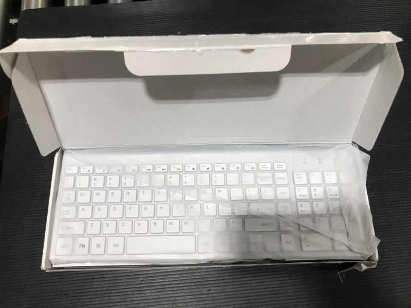 Photo 1 of Rechargeable Wireless Keyboard Mouse Combo- J JOYACCESS Ultra Slim Compact Full Size White Keyboard and Mouse,2.4G Quiet Wireless Keyboard and Mouse for iMac?Mac,Laptop,Desktop,PC,Computer,Windows Silver+White
