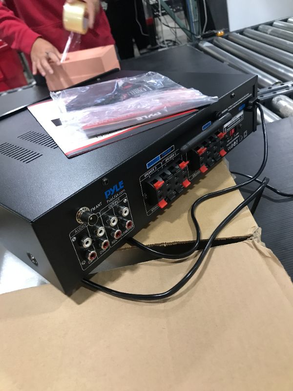 Photo 1 of 500W Karaoke Wireless Bluetooth Amplifier - 4 Channel Stereo Audio Home Theater Speaker Sound Power Receiver with AUX IN, FM, RCA Subwoofer Speakers OUT, USB, Microphone IN with Echo - Pyle PTA44BT 4 Channel Amplifier System