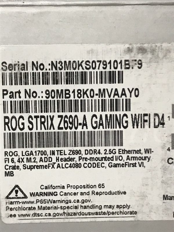 Photo 1 of ASUS ROG Strix Z690-A Gaming WiFi D4 LGA1700(Intel® 12th Gen) ATX Gaming Motherboard(PCIe 5.0,DDR4,16+1 Power Stages,WiFi 6,2.5 Gb LAN,BT v5.2,Thunderbolt 4,4xM.2 and Front USB 3.2 Gen 2x2 Type-C)
