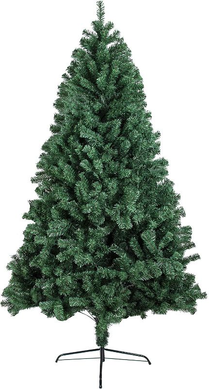 Photo 1 of 6FT Hinged Artificial Christmas Pine Tree Holiday Decoration with Metal Stand, 1,300 Tips, Easy Assembly, for Outdoor and Indoor Decor Green
