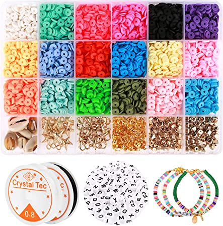 Photo 1 of 5000 Pcs Clay Flat Beads - Polymer Clay Beads - 18 Color 6mm Round Clay Spacer Beads - Disc Beads for DIY Jewelry Making, Heishi Beads Bracelet Necklace Earring Making Kit