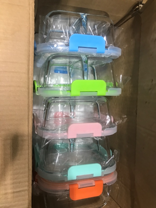 Photo 2 of 5 Pack Glass Meal Prep Containers 3 Compartment Set, 34oz Food Storage Containers with Lids Airtight CREST-US-BXH-5SeGai-3D