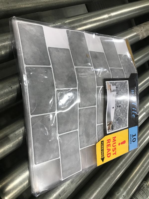 Photo 2 of Art3d 10-Sheet Peel and Stick Backsplash, 12 in. x 12 in. Subway Tiles in Marble Design Grey Marble