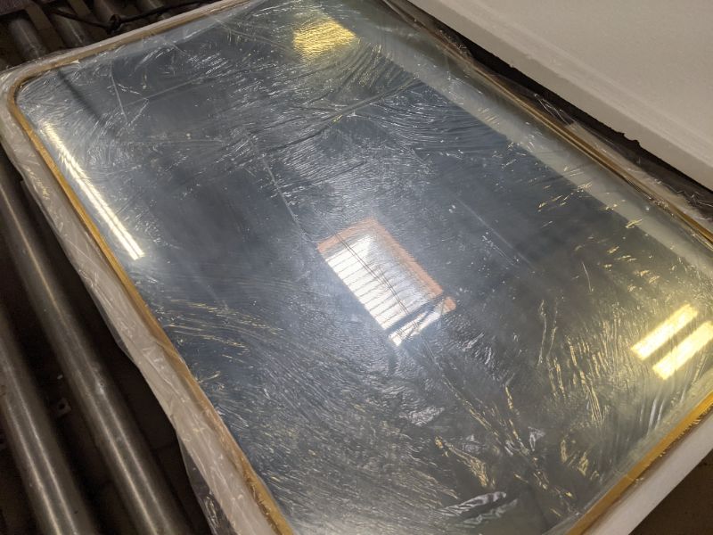Photo 1 of 20x30 inch Gold Stainless Steel Metal Framed Bathroom Mirror for Wall Rounded Rectangular Bathroom Vanity Mirror
