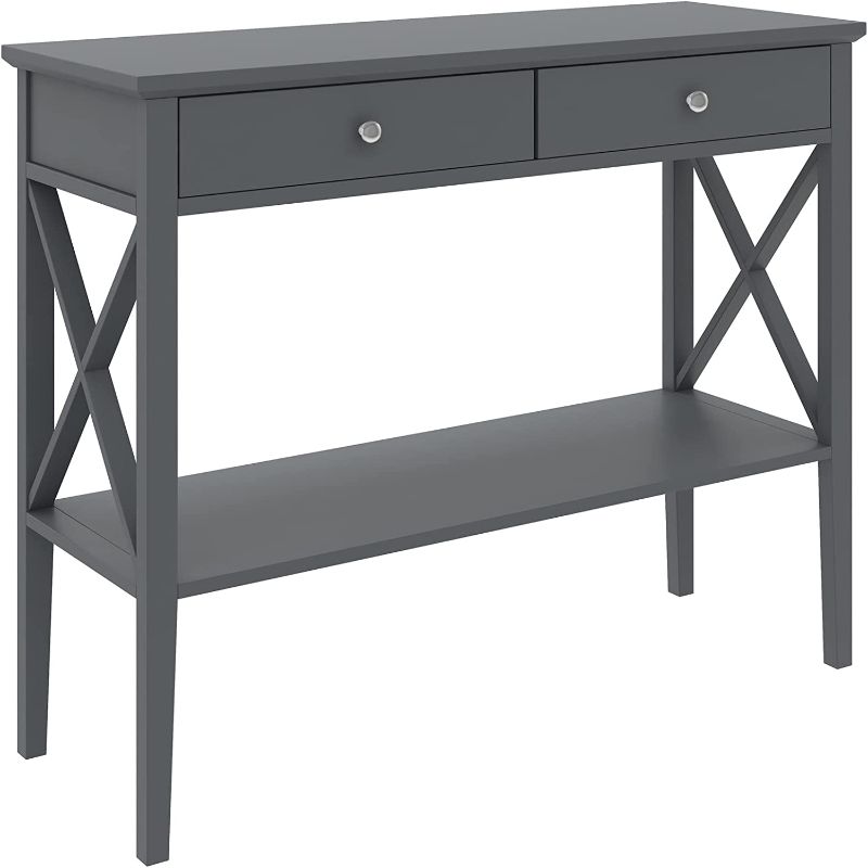 Photo 1 of ChooChoo Console Sofa Table Classic X Design with 2 Drawers, Entryway Hall Table, Accent Tables Easy Assembly (Grey)