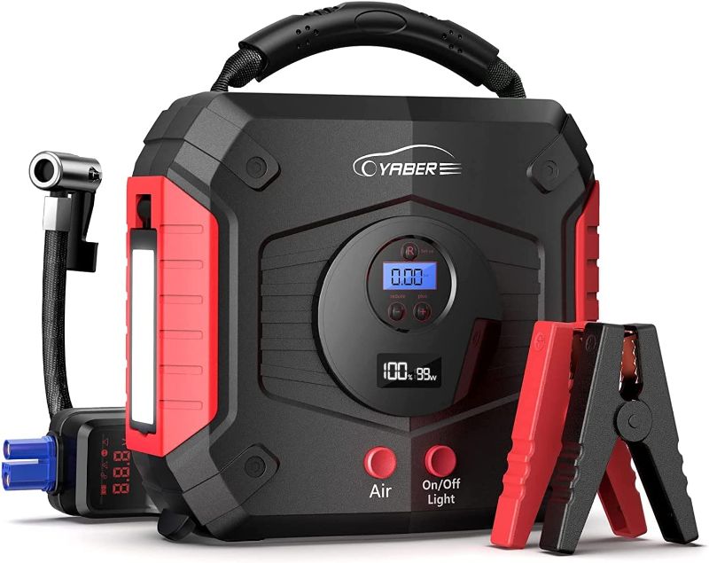 Photo 1 of Jump Starter with Air Compressor, YABER 150PSI 3000A 24800mAh Car Battery Starter (All Gas/8.0L Diesel) Portable Digital Tire Inflator, 12V Battery Booster Pack with Fast Charger 3.0, DC Out